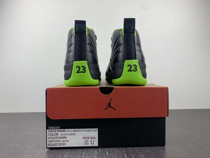 Jordan 12 BLACK/GREEN FLIGHT DOF