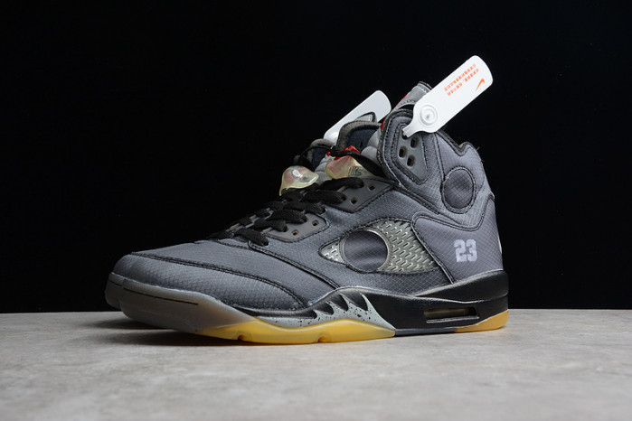 Air Jordan 5 Retro O-W Black/Muslin-Fire Red  CT8480-001