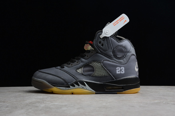 Air Jordan 5 Retro O-W Black/Muslin-Fire Red  CT8480-001